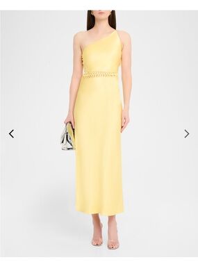 Asymmetrical One-Shoulder Yellow Midi Dress with Waist Cutout
